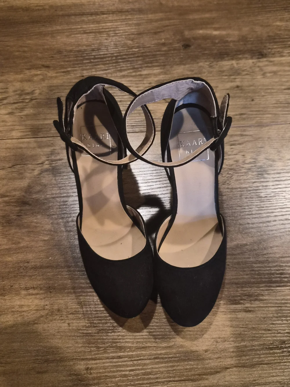 Kaari Blue Black Suede Platform Ankle-Strap Heels